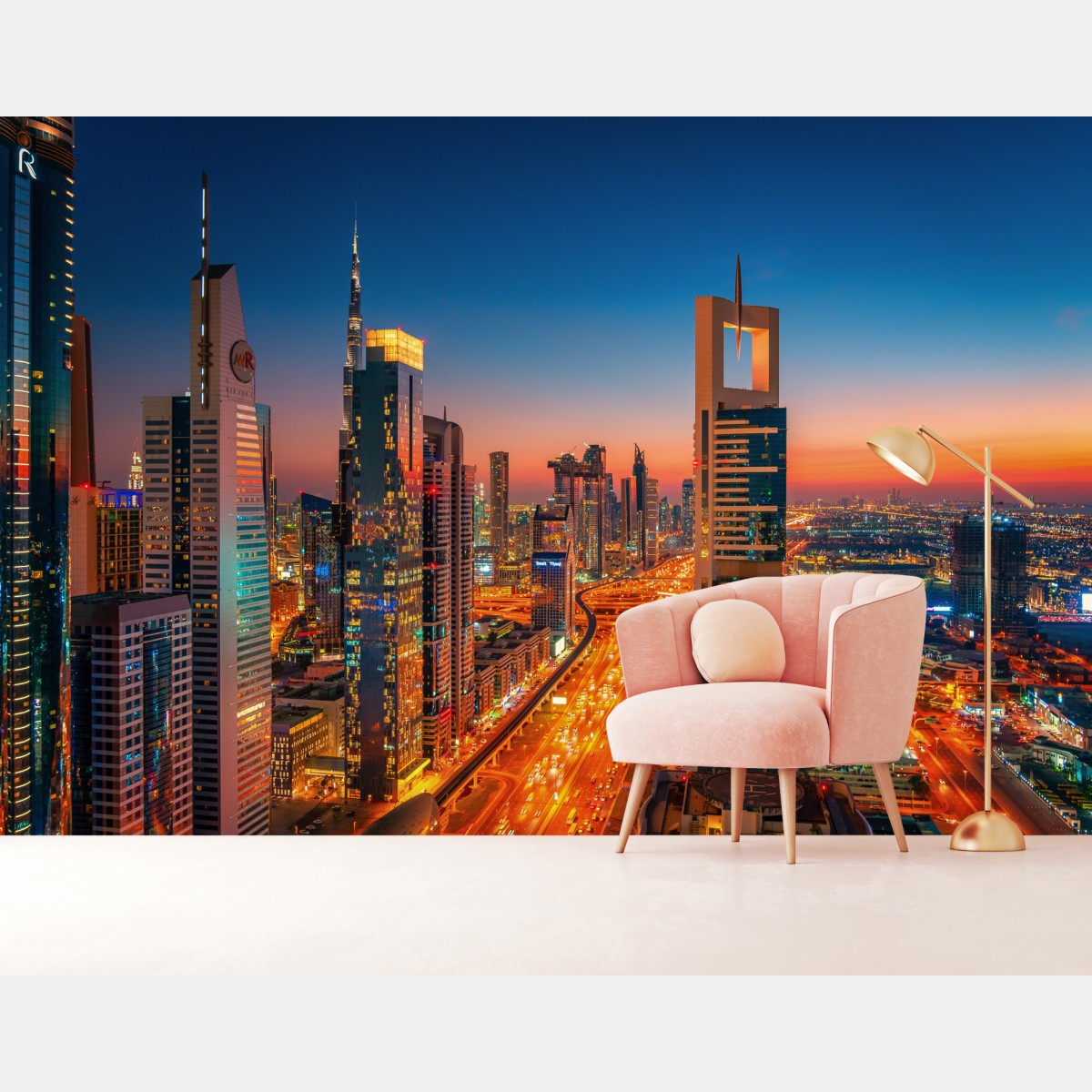 Fototapete Dubai skyline bei dämmerung – Wallnifity®