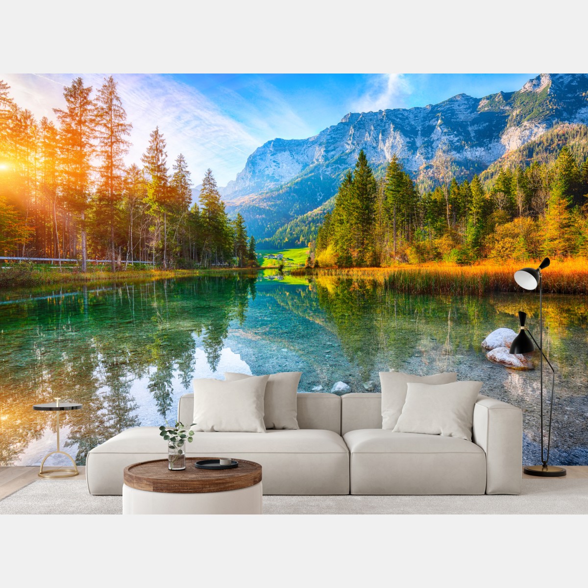 Fototapete Hintersee herbstliche see- und bergspiegelung – Wallnifity®