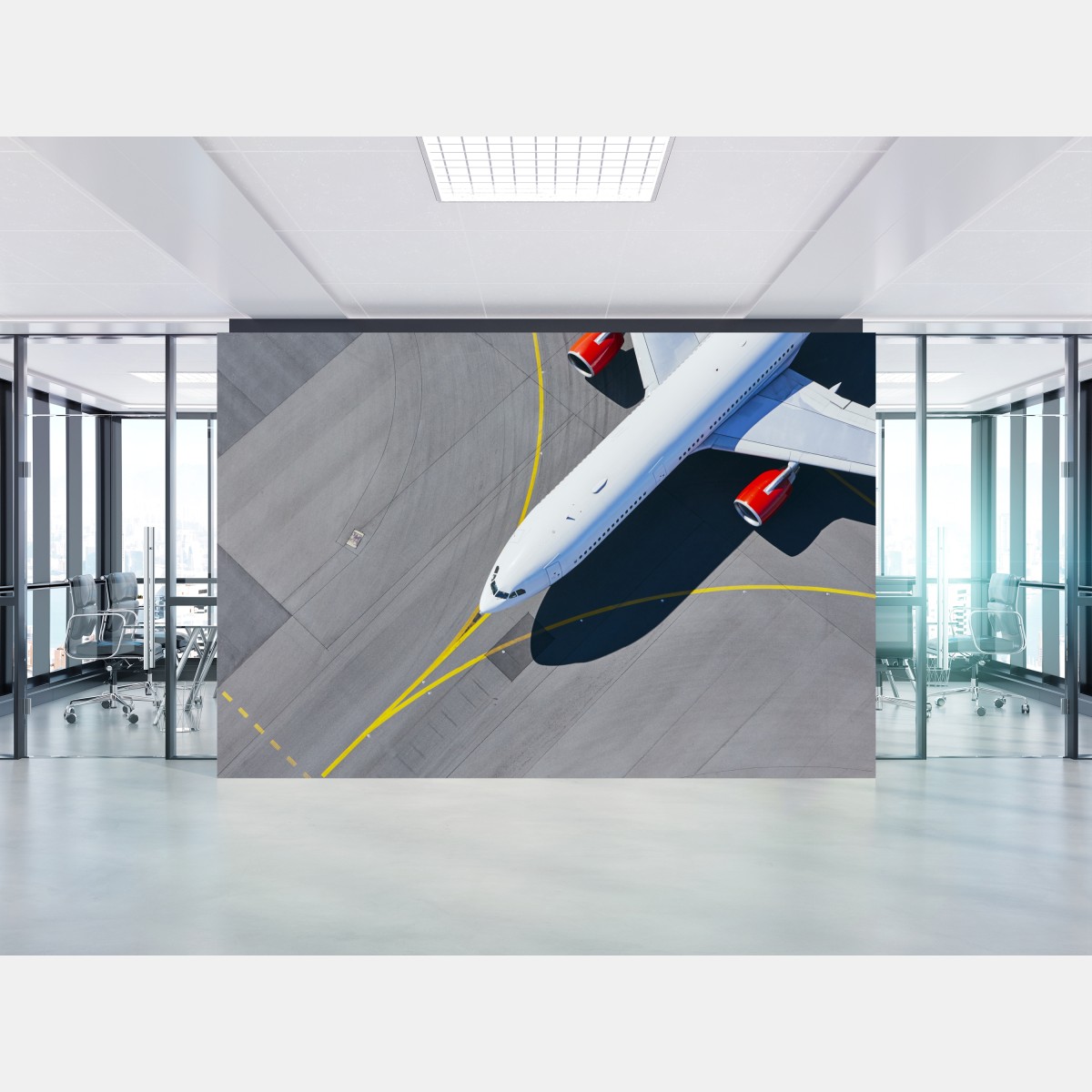 Fototapete luftaufnahme eines flugzeugs auf dem rollfeld – Wallnifity®