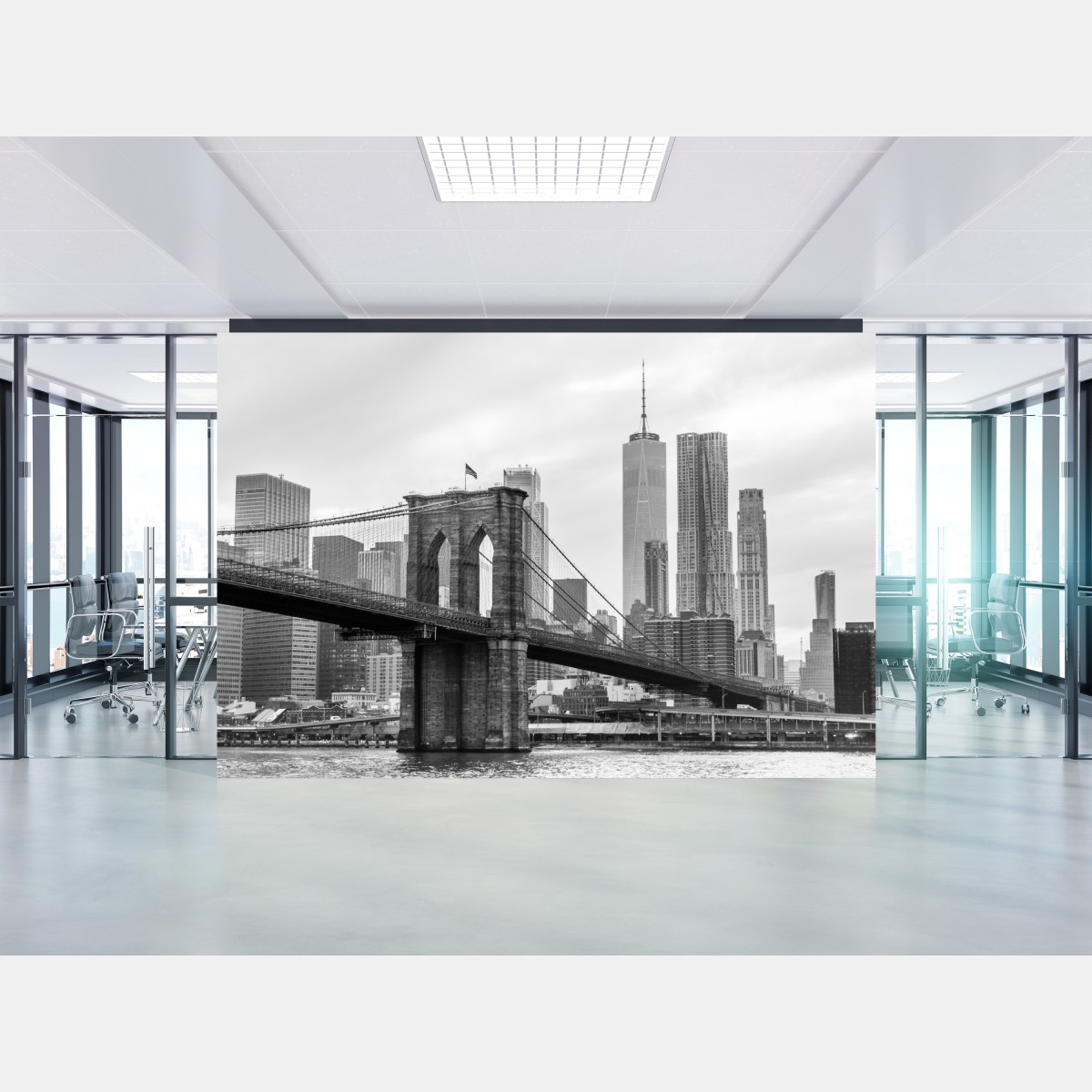 Fototapete Brooklyn Bridge und New York skyline in graustufen – Wallnifity®