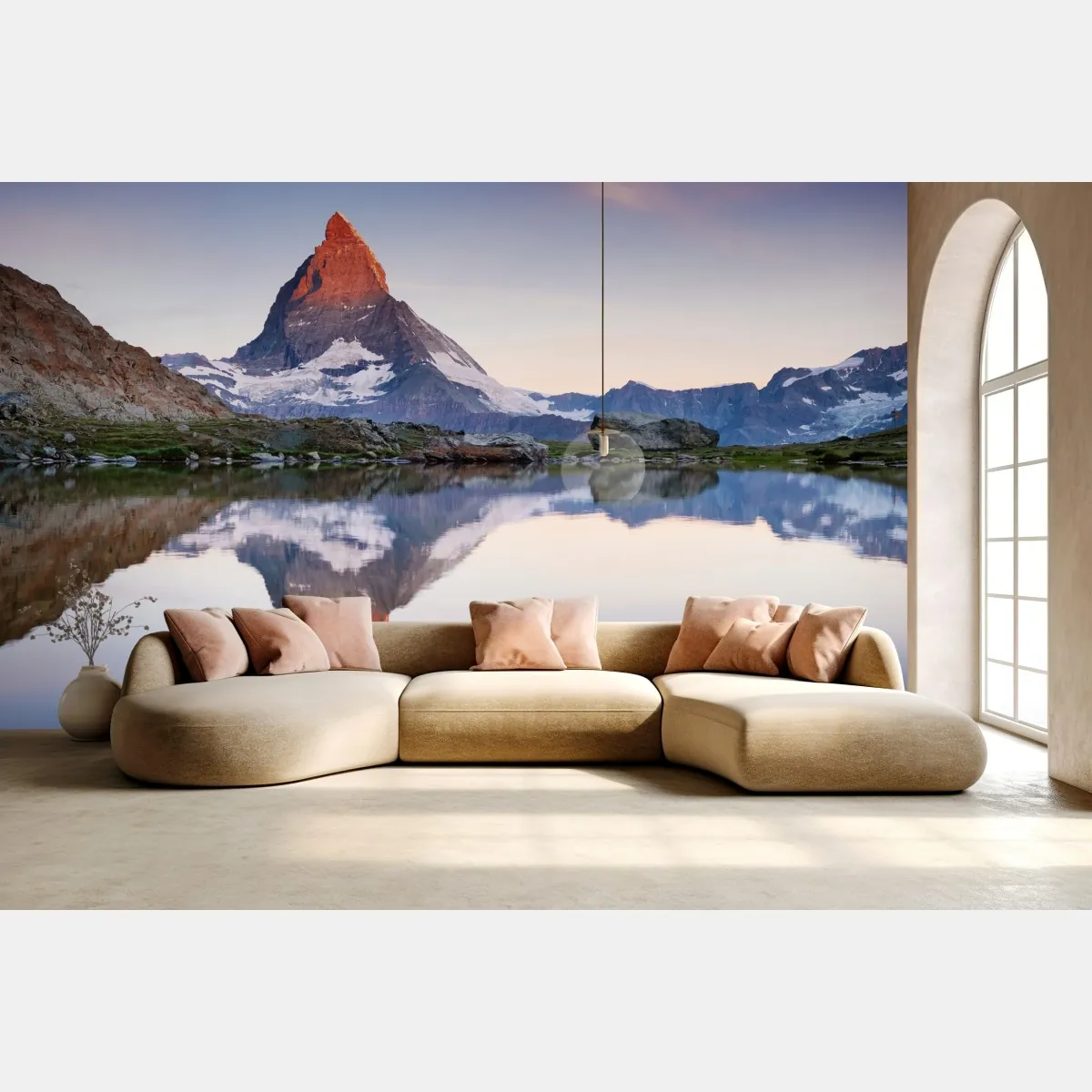 Fototapete Matterhorn bei sonnenaufgang über dem alpensee – Wallnifity®