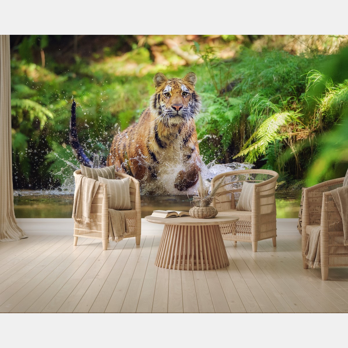 Fototapete majestätischer tiger im waldbach – Wallnifity®