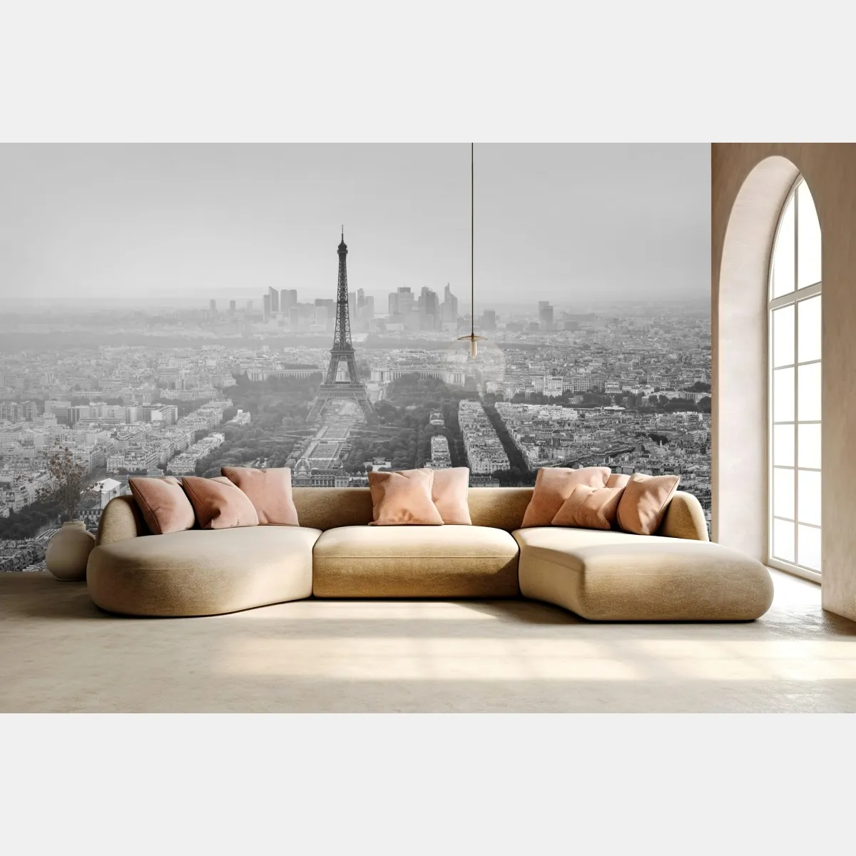 Fototapete elegante Eiffelturm luftaufnahme in graustufen – Wallnifity®