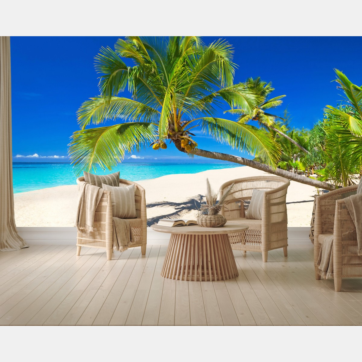 Fototapete Andamansee tropischer strand mit geneigter palme – Wallnifity®