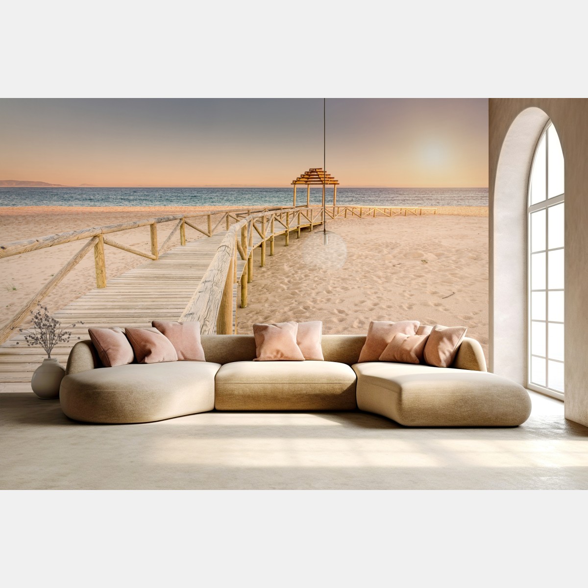 Fototapete hölzerner steg zum strand von Trafalgar bei sonnenuntergang – Wallnifity®