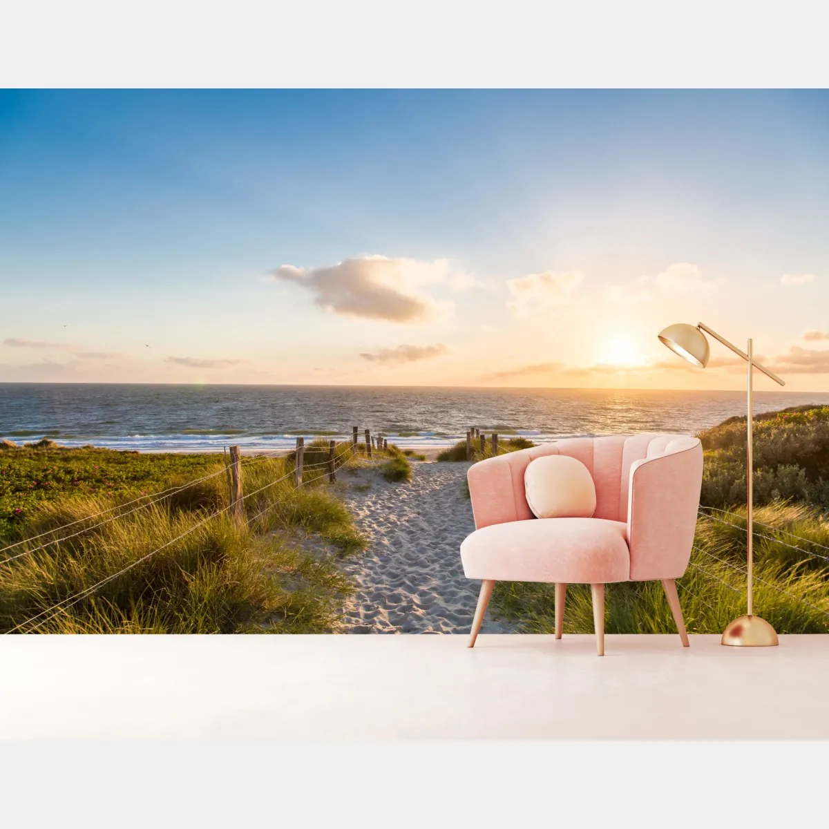 Fototapete sonnenbeschienener strandweg zum meer – Wallnifity®