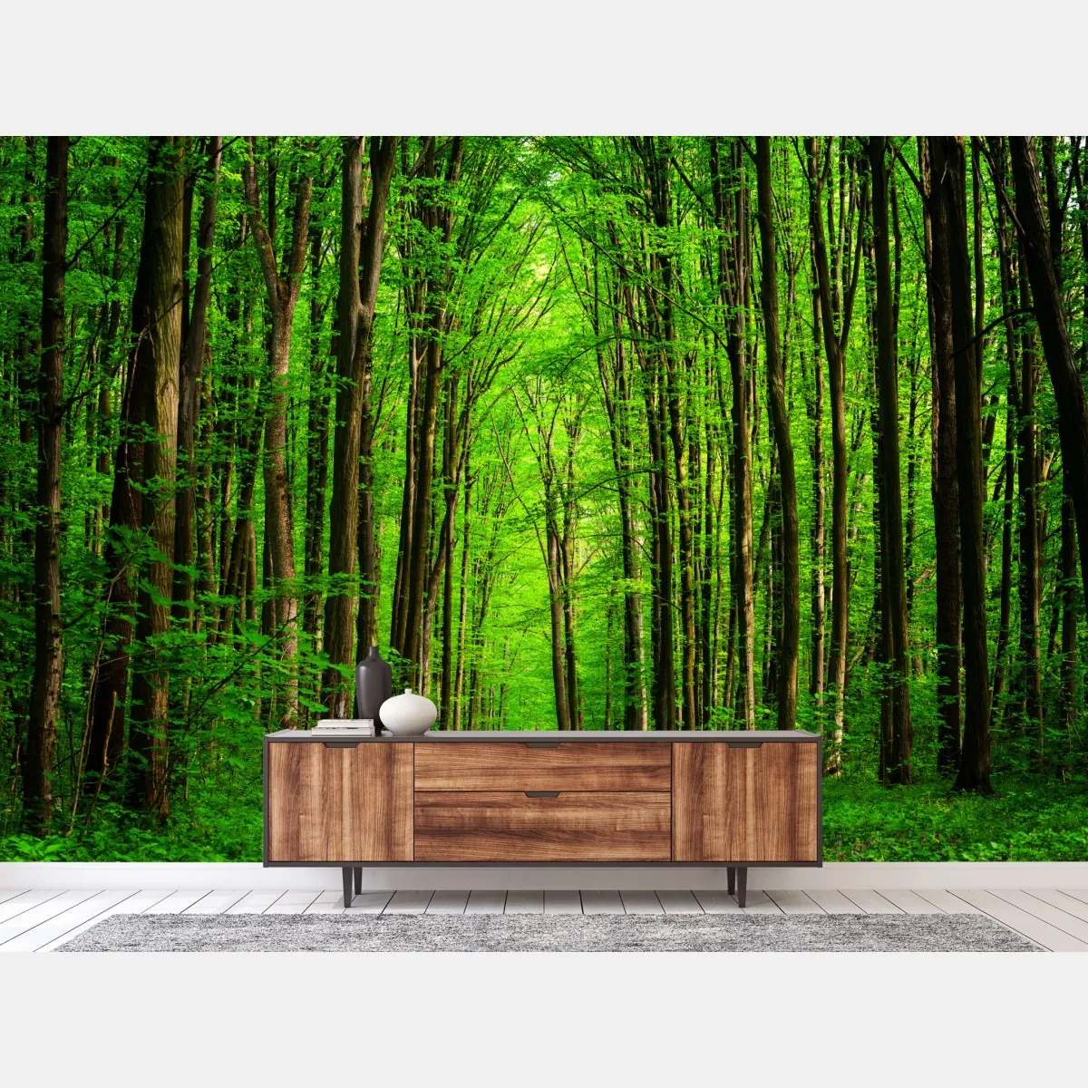 Fototapete üppiger grüner waldweg – Wallnifity®
