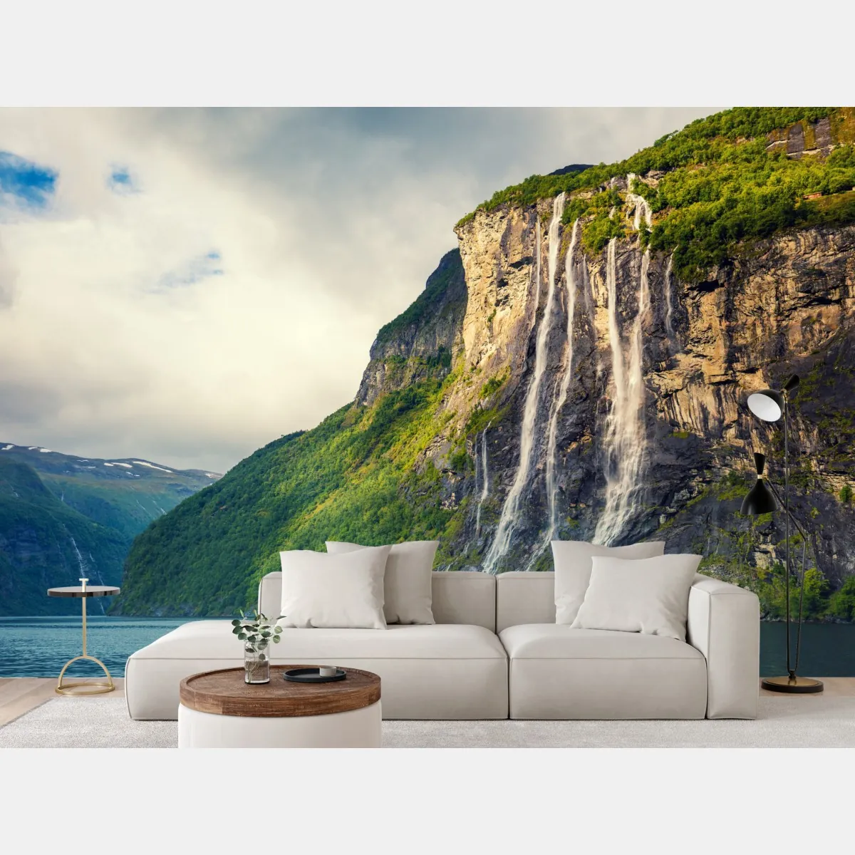 Fototapete wasserfälle an fjordklippen – Wallnifity®