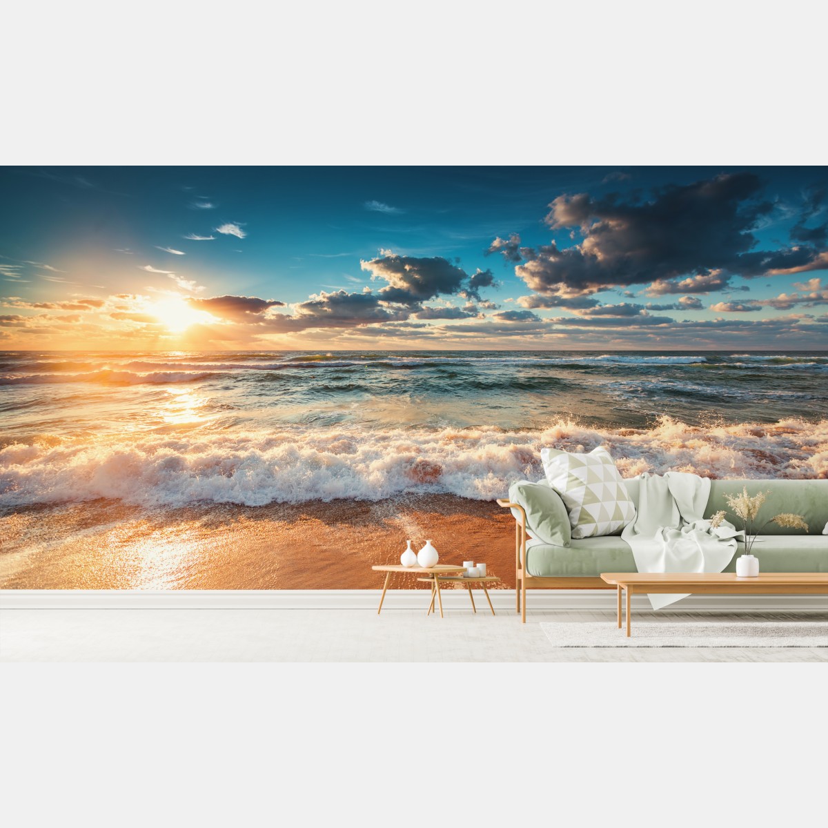 Fototapete goldener sonnenaufgang über der meeresküste – Wallnifity®