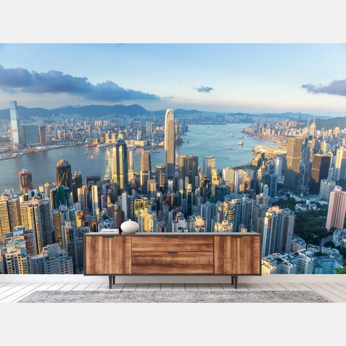 Fototapete panorama von Hongkong bei sonnenuntergang – Wallnifity®