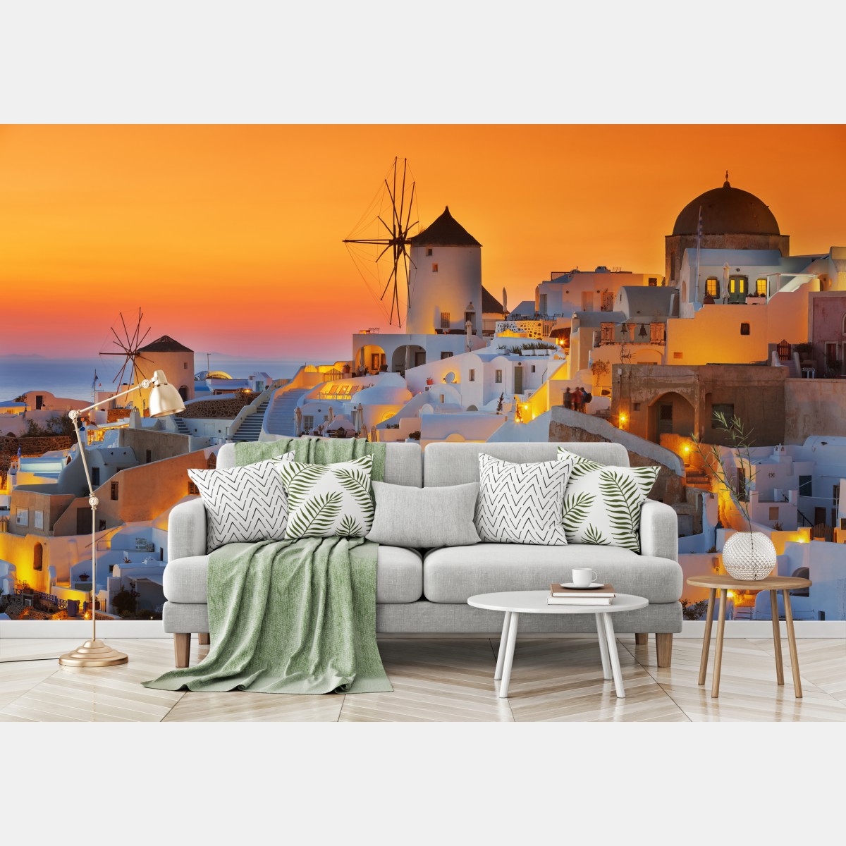 Fototapete goldener sonnenuntergang über Oia, Santorini – Wallnifity®