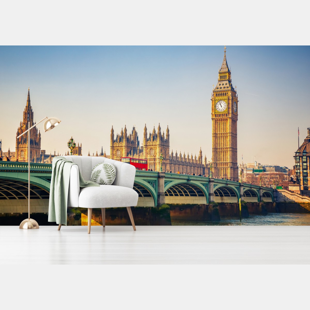Fototapete sonnige ansicht von Big Ben und Westminster Bridge, London – Wallnifity®