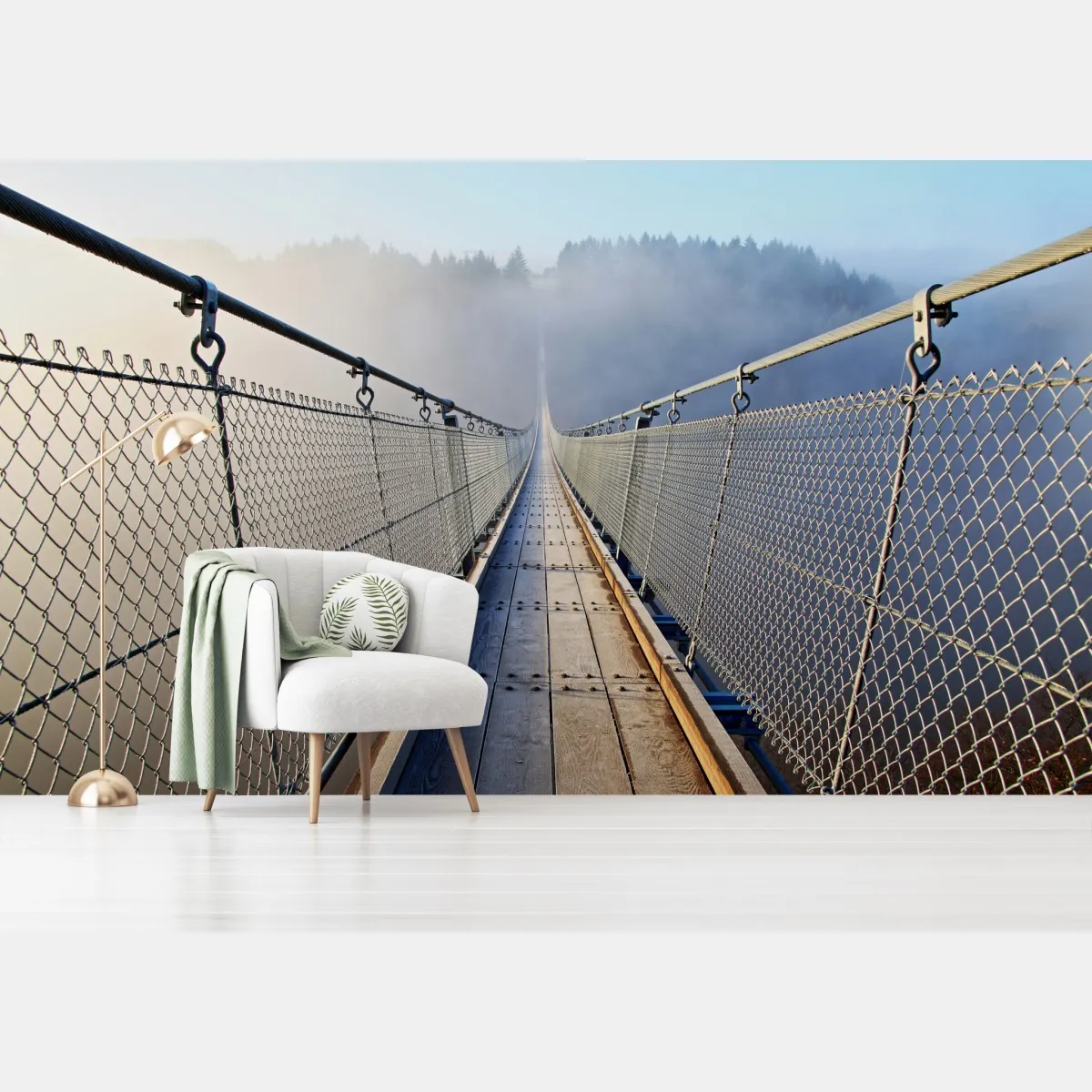 Fototapete neblige hängebrücke, die in den wald führt – Wallnifity®