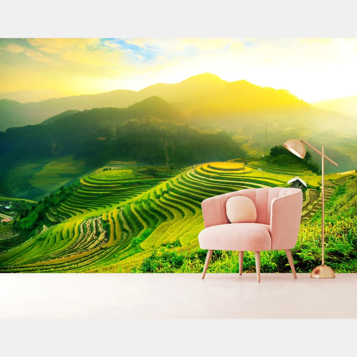 Fototapete goldene reisterrassen im morgenlicht – Wallnifity®