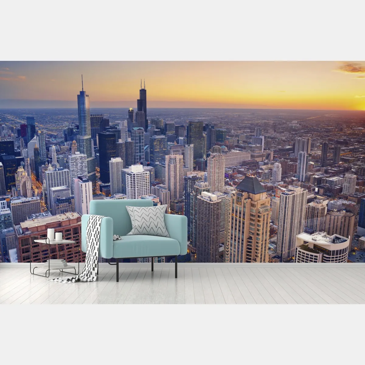 Fototapete stadtpanorama bei sonnenuntergang – Wallnifity®