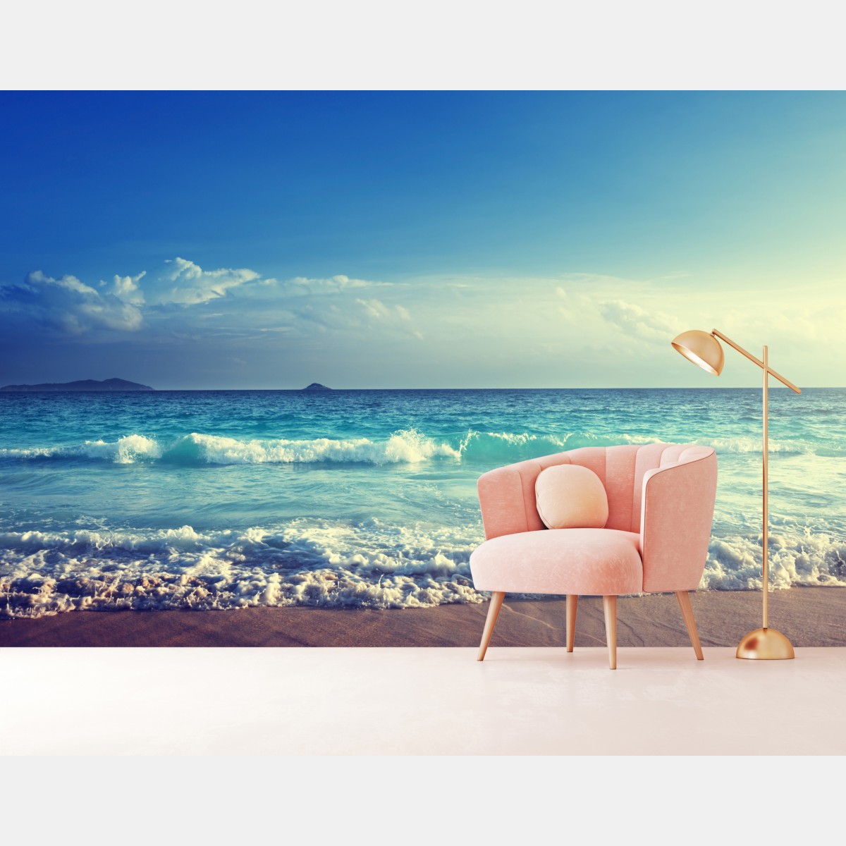 Fototapete strand auf den Seychellen bei sonnenuntergang – Wallnifity®