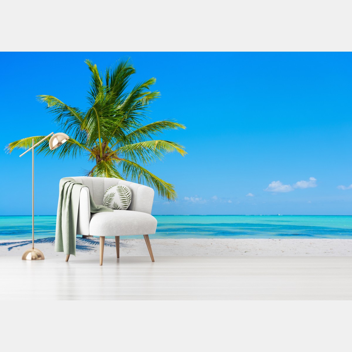 Fototapete tropische palme am weißen sandstrand – Wallnifity®