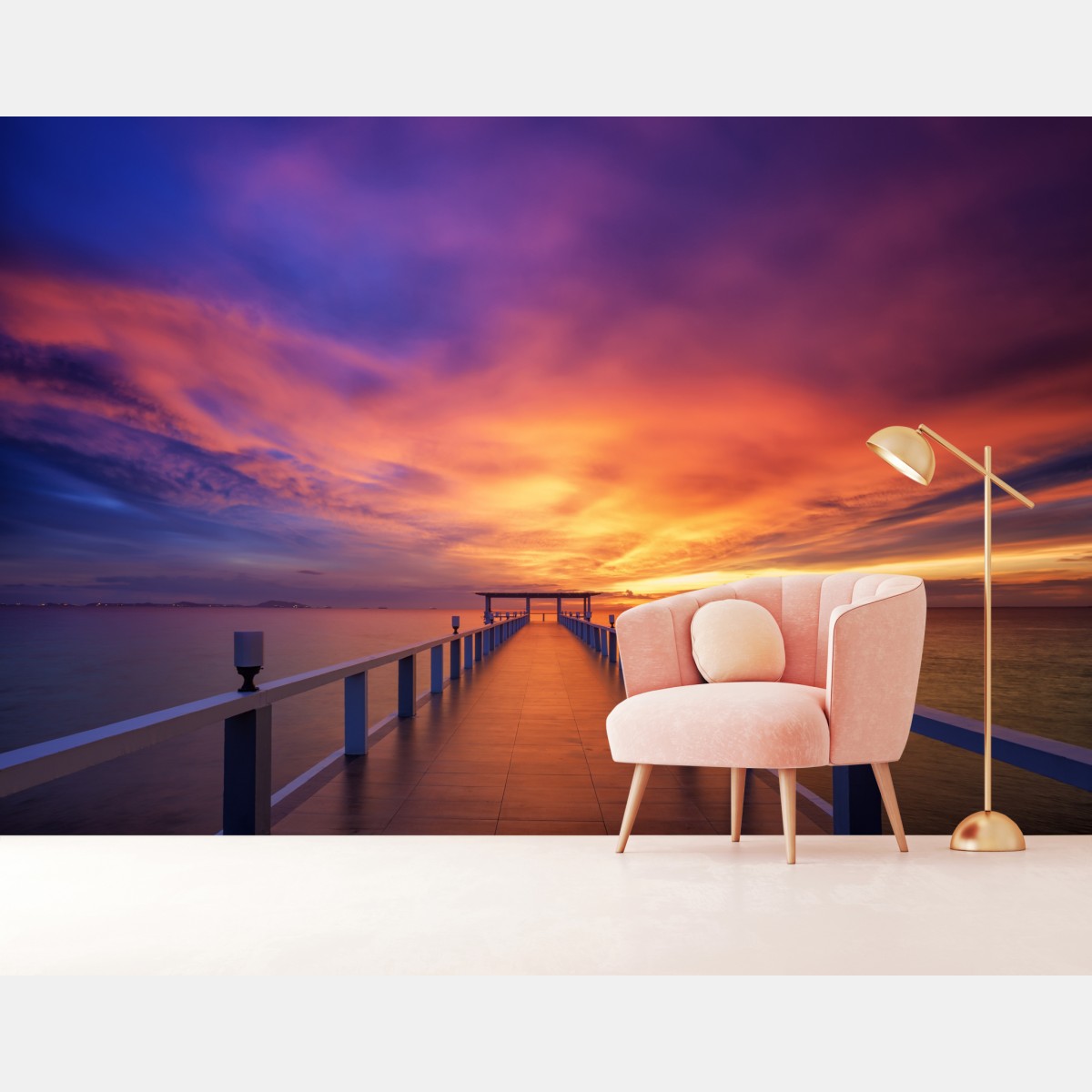 Fototapete sonnenuntergang am steg am strand – Wallnifity®