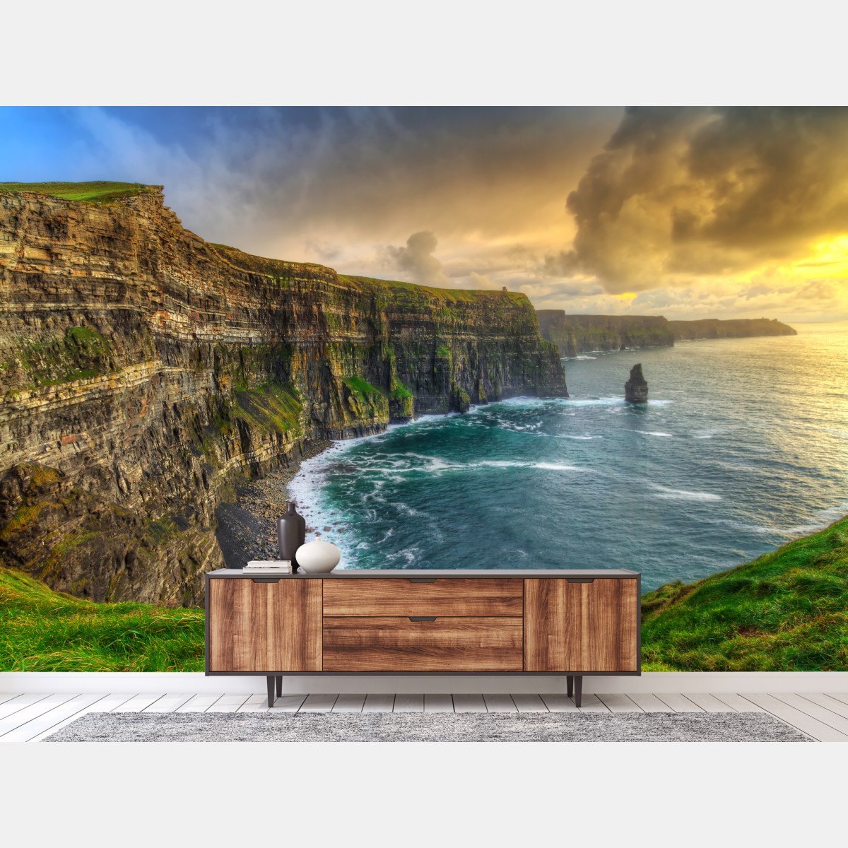 Fototapete dramatische küstenklippen bei sonnenuntergang – Wallnifity®