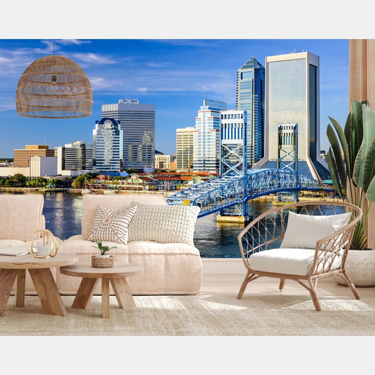 Fototapete Jacksonville skyline mit blauem brücke – Wallnifity®