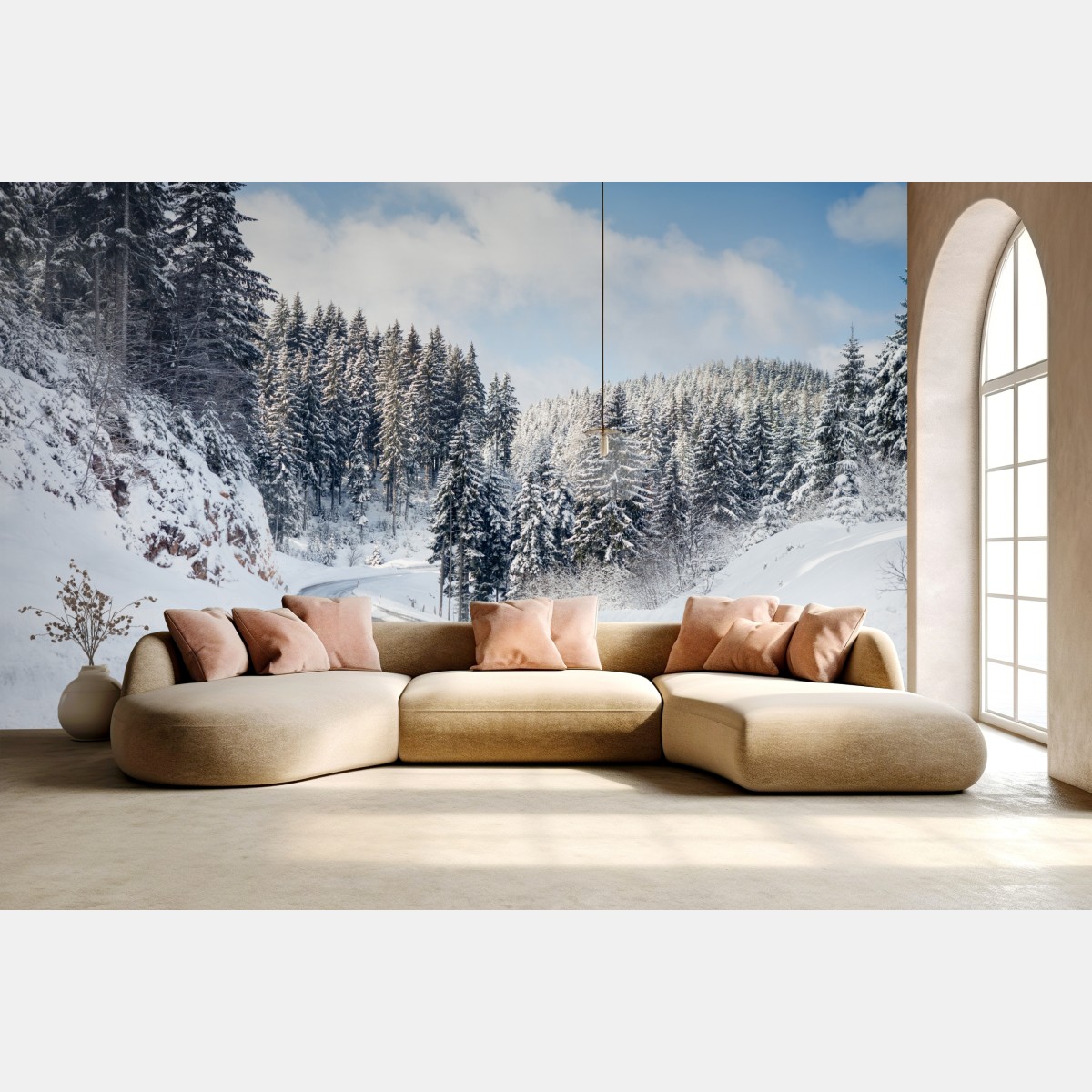 Fototapete winterstraße durch verschneiten nadelwald – Wallnifity®