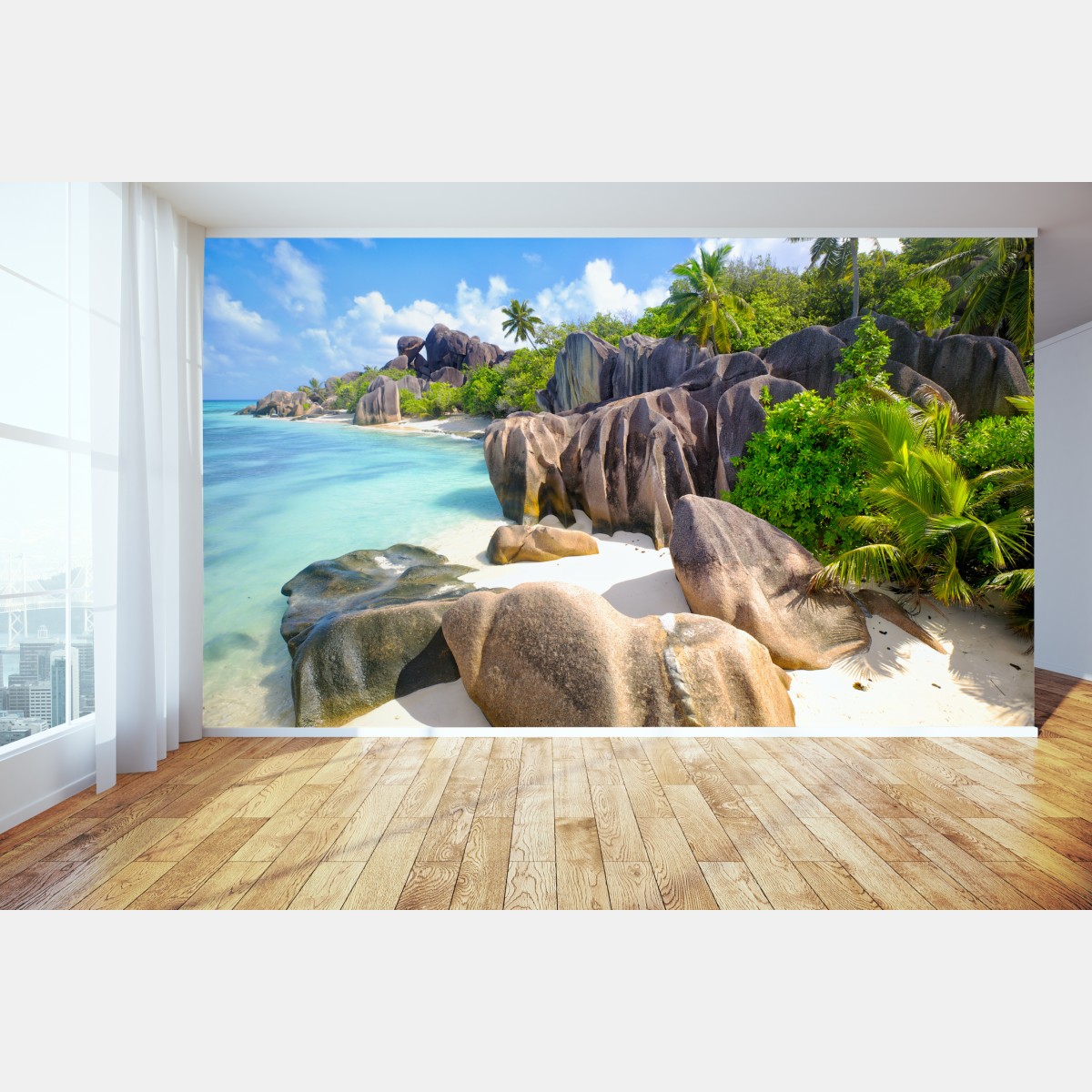 Fototapete Anse Source d'Argent, La Digue türkisfarbener strand – Wallnifity®