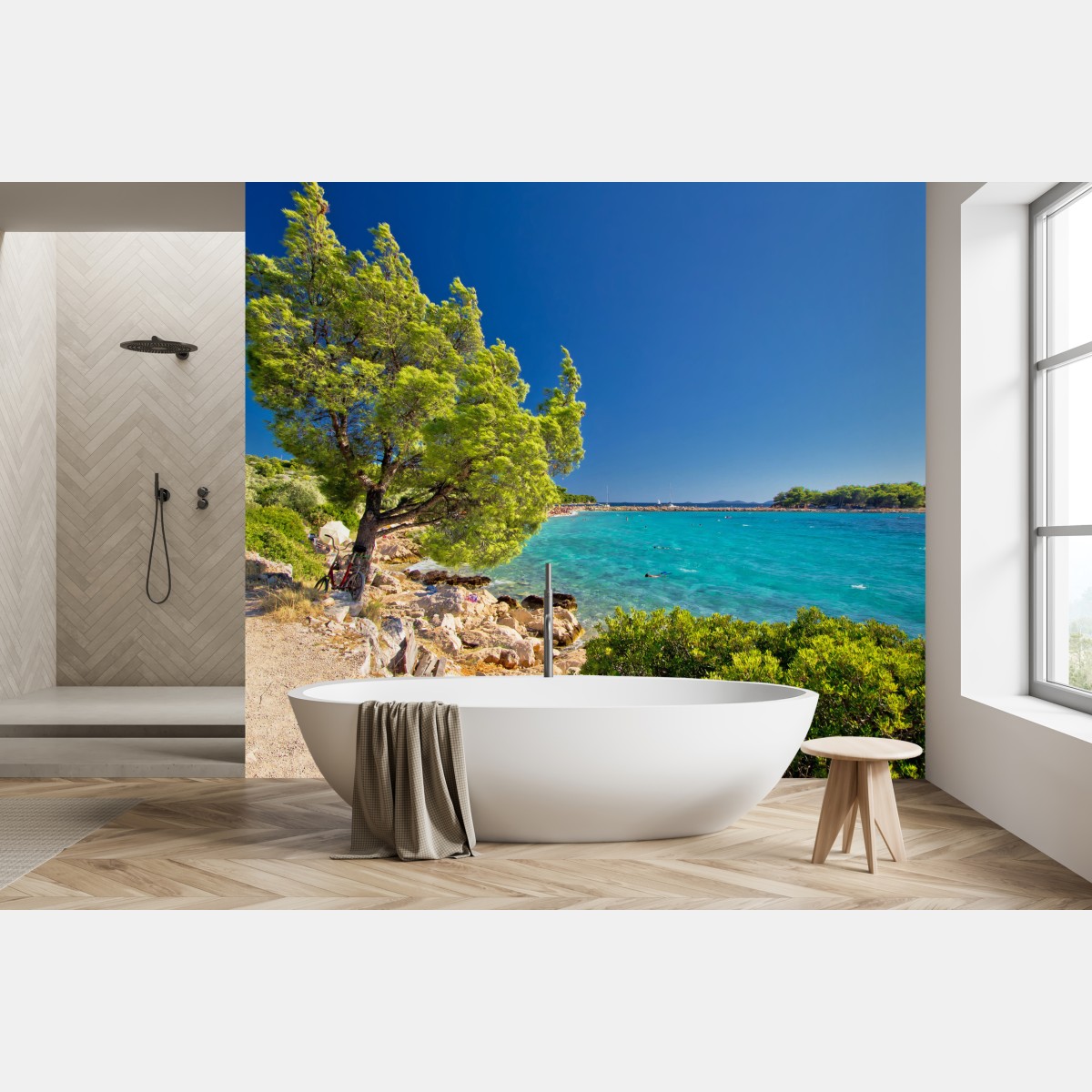 Fototapete idyllischer türkisfarbener strand auf der Insel Murter – Wallnifity®