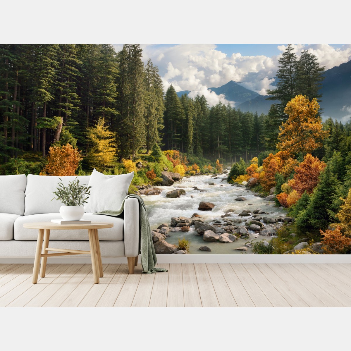 Fototapete herbstliche berglandschaft mit fluss – Wallnifity®