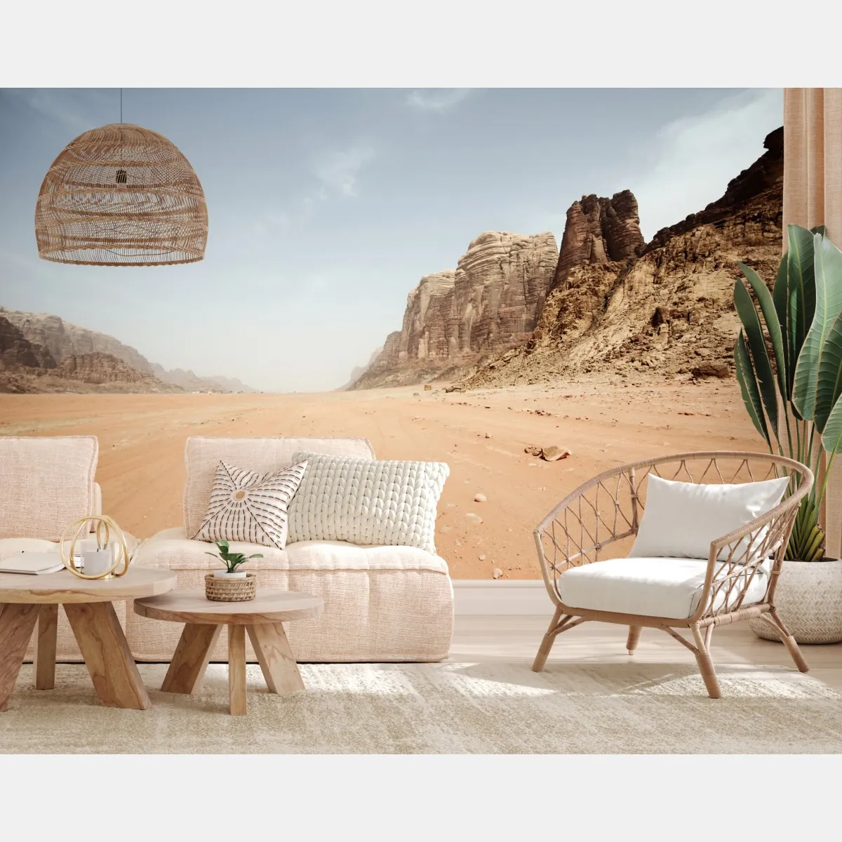 Fototapete weites wüstenpanorama in Wadi Rum, Jordanien – Wallnifity®