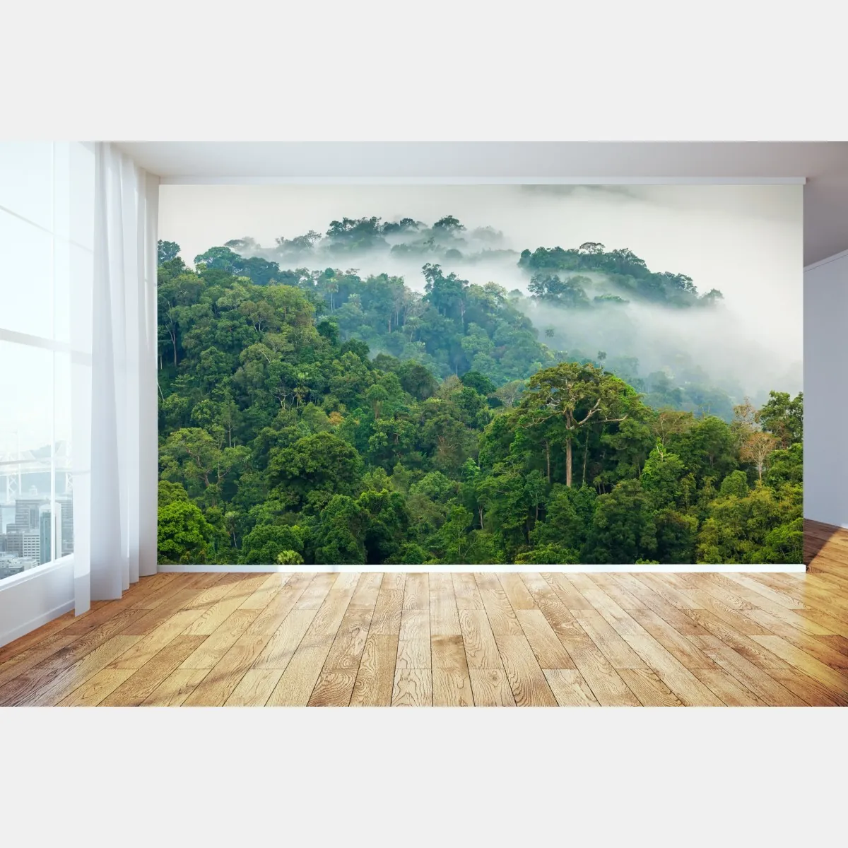 Fototapete morgendlicher nebel über dem wald von Kaeng Krachan – Wallnifity®