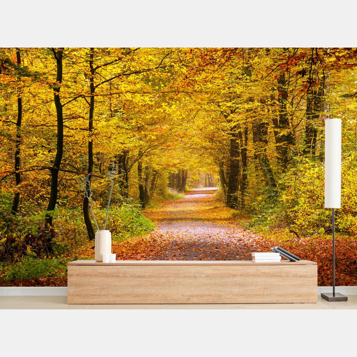 Fototapete goldener herbstwaldweg – Wallnifity®