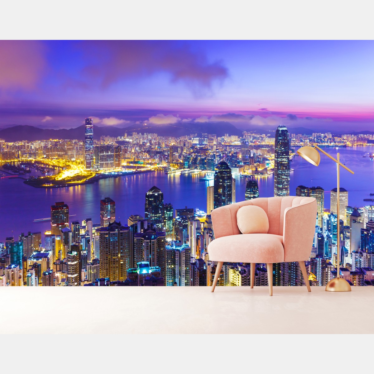 Fototapete Hong Kong skyline bei dämmerung – Wallnifity®