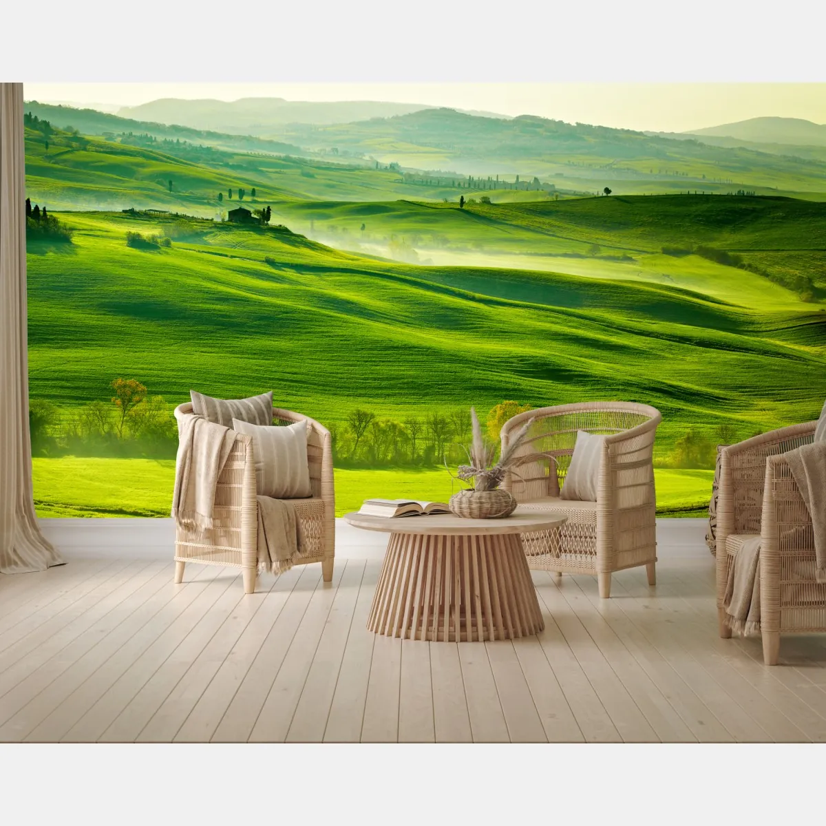 Fototapete sonnige sanft hügelnde landschaft der Toskana – Wallnifity®