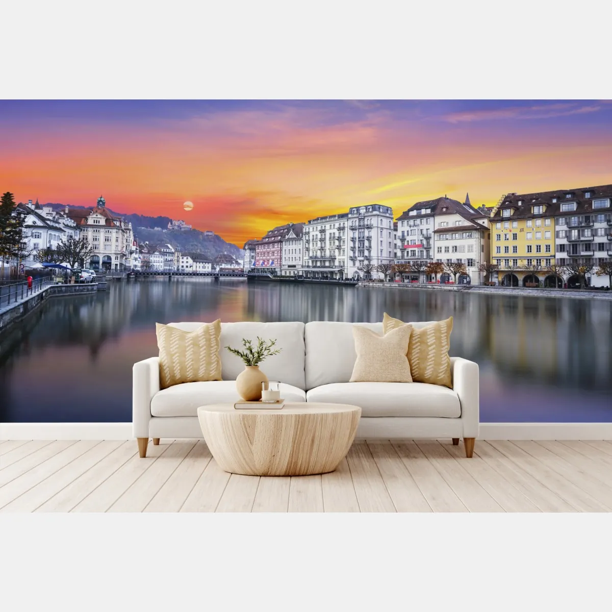Fototapete Luzern am fluss bei dämmerung – Wallnifity®