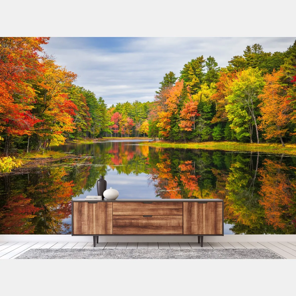 Fototapete herbstliche spiegelungen in Neuengland – Wallnifity®