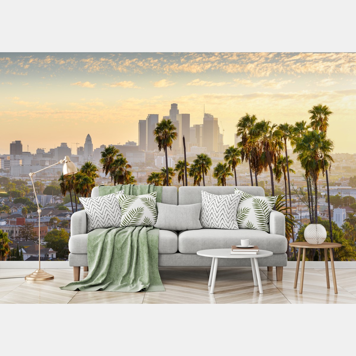 Fototapete goldene Los Angeles skyline mit palmen – Wallnifity®