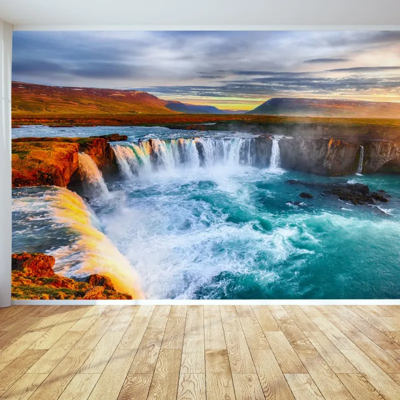 Fototapete Godafoss wasserfall bei sonnenaufgang
