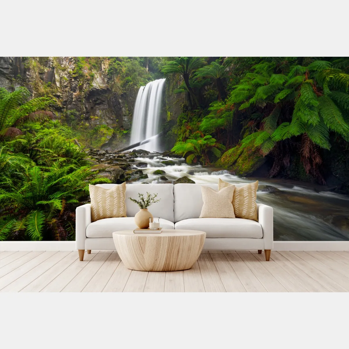 Fototapete üppiger wasserfall im farnwald – Wallnifity®