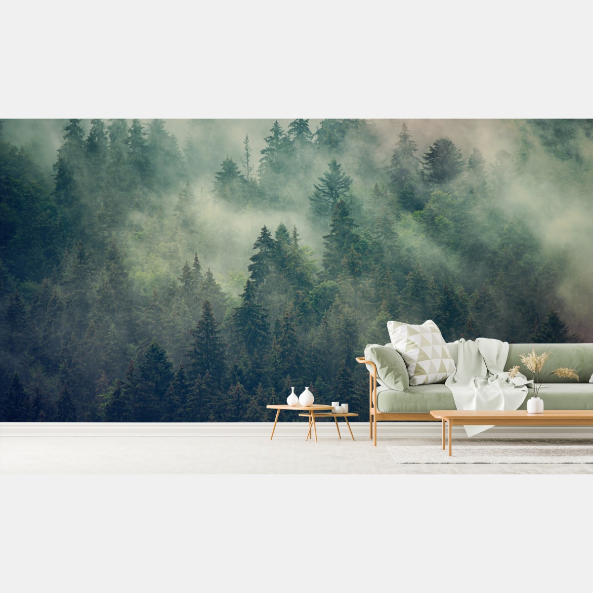 Fototapete nebliger immergrüner wald – Wallnifity®