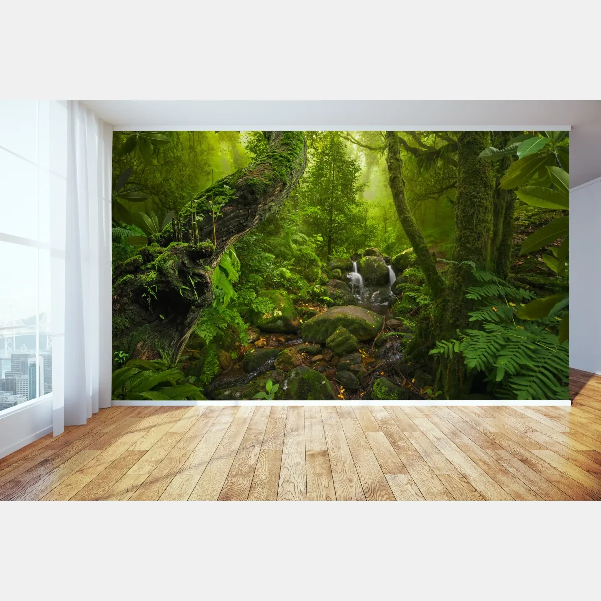 Fototapete üppiger grüner wald mit bach – Wallnifity®