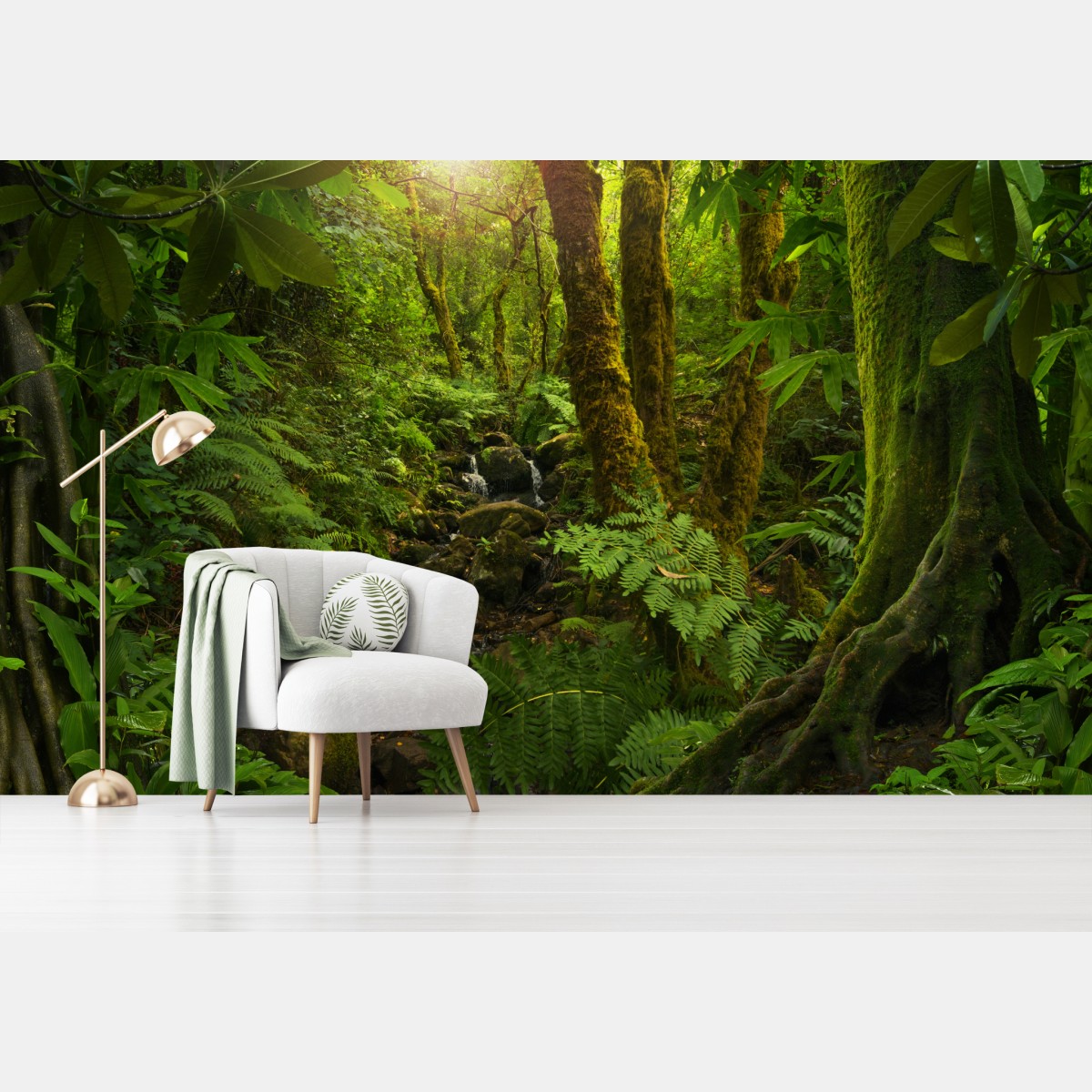 Fototapete moosiger waldbach im sonnenlicht – Wallnifity®