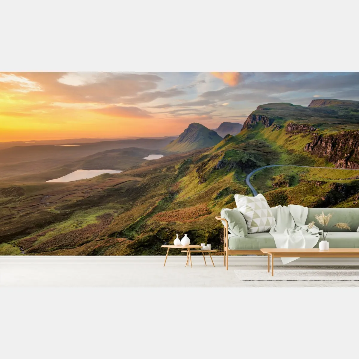 Fototapete sonnenuntergang über grünen hügeln – Wallnifity®