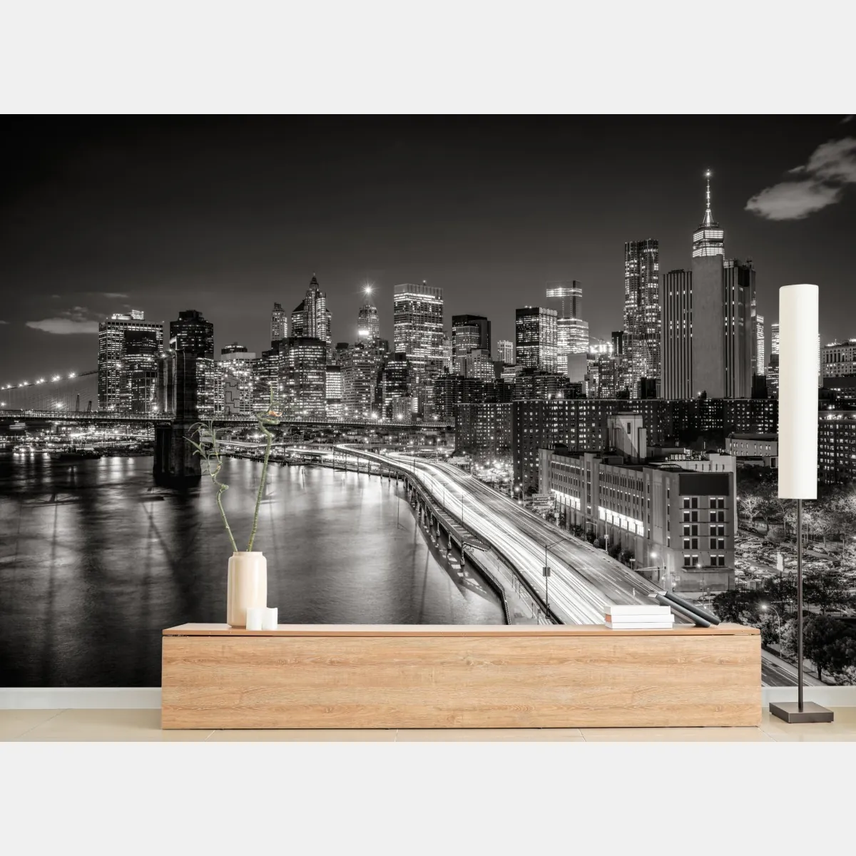 Fototapete monochrome stadtsilhouette bei nacht – Wallnifity®