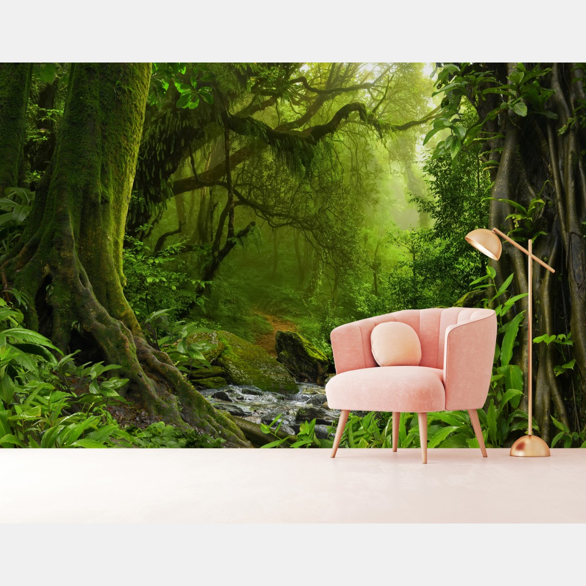 Fototapete verwunschener grüner wald mit bach – Wallnifity®