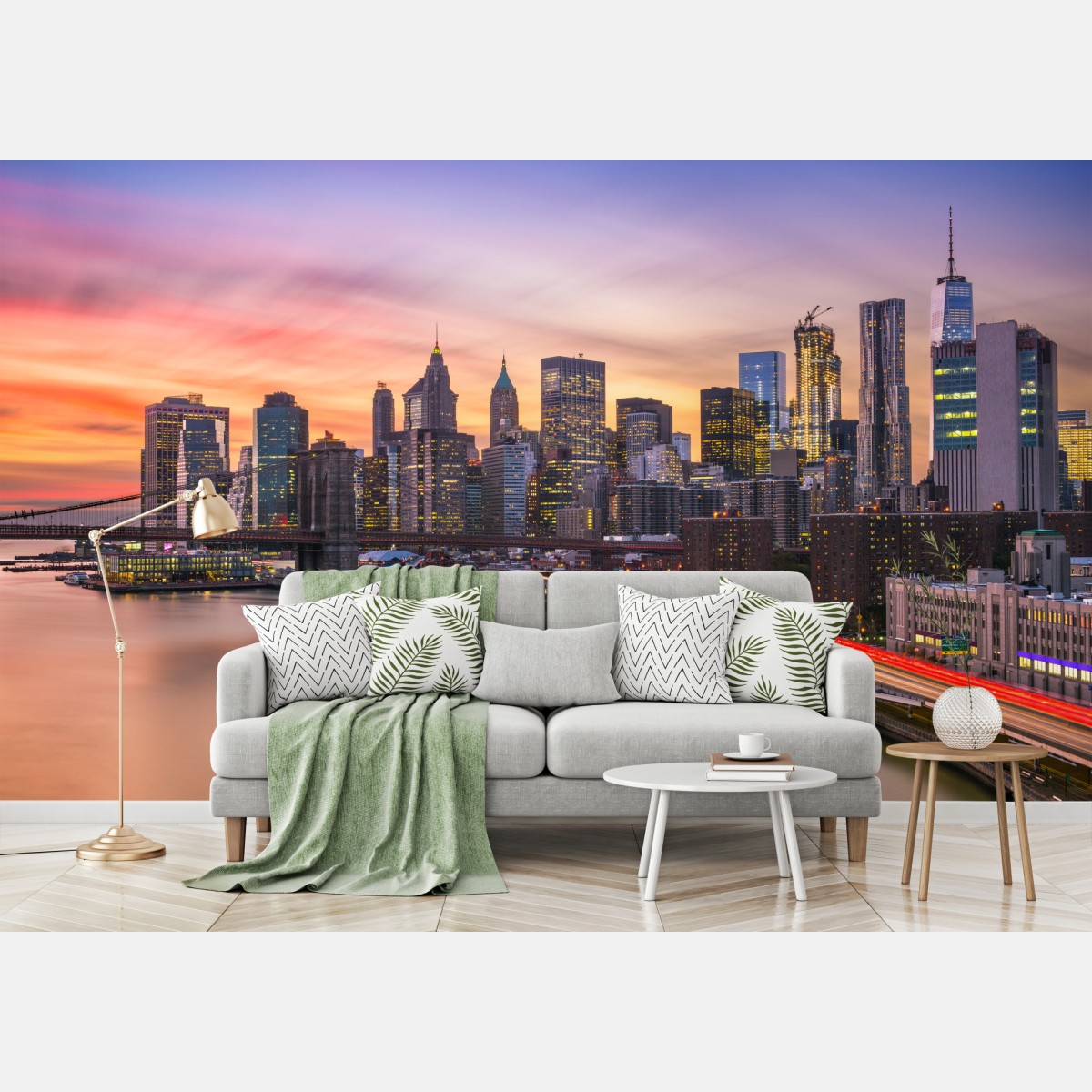 Fototapete panorama von New York bei sonnenuntergang – Wallnifity®