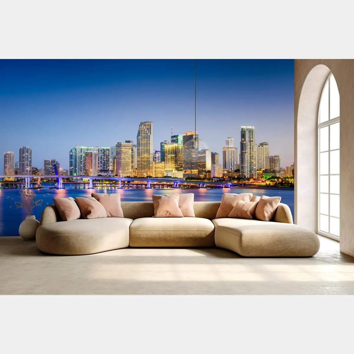 Fototapete Miami skyline der innenstadt bei dämmerung – Wallnifity®