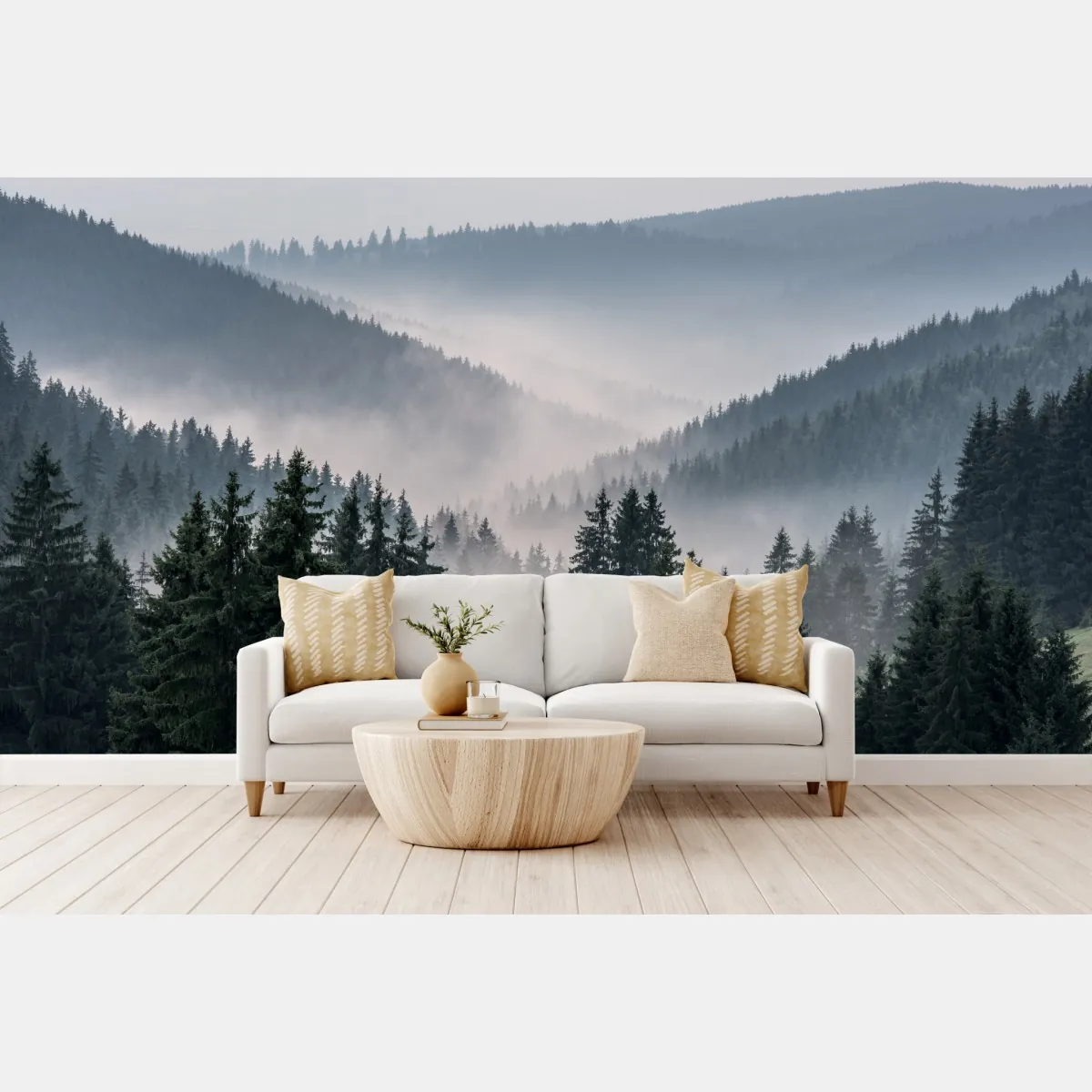 Fototapete nebliger bergwald – Wallnifity®