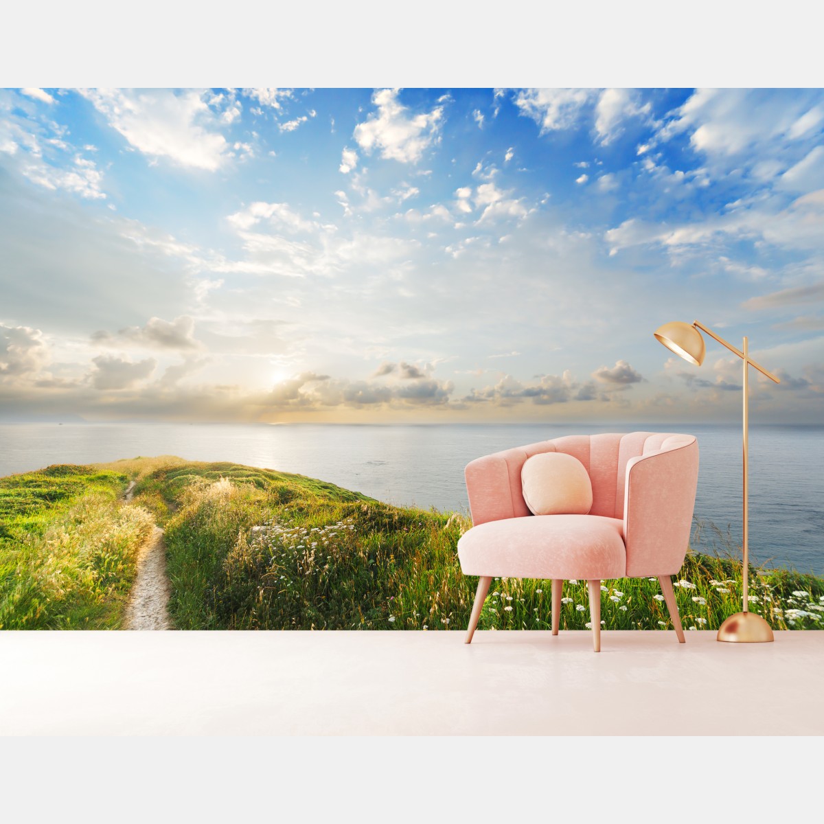 Fototapete sonniger küstenpfad zum meer – Wallnifity®