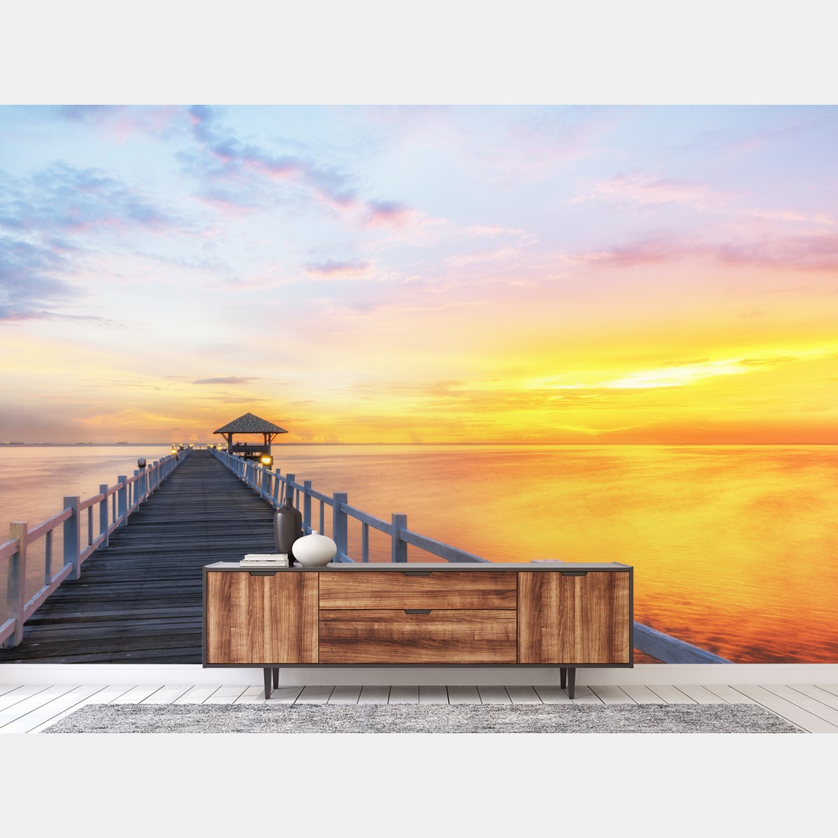 Fototapete hölzerner steg im sonnenaufgang – Wallnifity®
