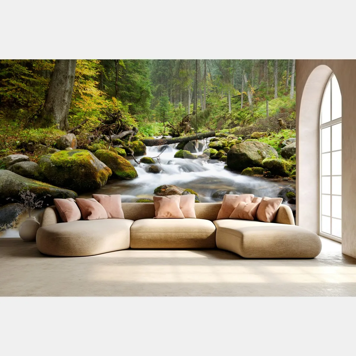 Fototapete moosbedeckter waldbach im herbst – Wallnifity®